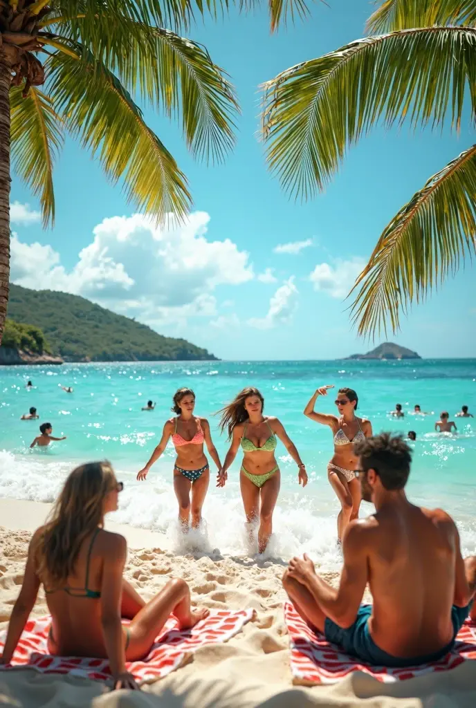 Three women in swimsuits standing on the beach looking out at the ocean, em uma praia tropical, in a beachfront environment, paradise in the background, vacation photo, palmeiras na praia, Praia Varadero, standing near the beach, Aruba, viajar, Caribe, carribean turquoise water, exclusivo, Bahamas, holiday season, standing at the beach, holidayhands with four fingers and a thumb,
 atraente mulher ucraniana deslumbrante, 
 skin pores,(pele altamente detalhada:1.1), filmic grain, Fujifilm XT3, 
(Rosto alto e detalhado:1.1), (tons suaves:1.25), (HDR:1.25), 
(art-station:1.2), (detalhes intrincados:1.14),
 (hyperrealistic 3 d render:1.16), (filmic:0.55), (Rutkowski:1.1),
 ((parcialmente exposto ))best four-finger ratio 
and a thumb, atraente mulher ucraniana deslumbrante, skin pores, behind glacial mountains, neve,
 (pele altamente detalhada:1.1), filmic grain, Fujifilm XT3, 
(Rosto alto e detalhado:1.1), (tons suaves:1.25), (HDR:1.25),
 (art-station:1.2),  (detalhes intrincados:1.14), 
(hyperrealistic 3 d render:1.16), (filmic:0.55), (Rutkowski:1.1),
 ((parcialmente exposto ))best four-finger ratio
 and a thumb, atraente mulher ucraniana deslumbrante,skin pores, behind glacial mountains, neve, (pele altamente detalhada:1.1), filmic grain, Fujifilm XT3, (Rosto alto e detalhado:1.1), (tons suaves:1.25), (HDR:1.25), (art-station:1.2), Dramatic, (detalhes intrincados:1.14), (hyperrealistic 3 d render:1.16), (filmic:0.55), (Rutkowski:1.1), (desbotado:1.3), ((parcialmente exposto ))1 girl, Noite, heaven, nuvem, Raios solares, raias de sol brilhando entre as nuvens, ao ar livre, linda mulher sensual dos anos 30, modelo de modavestir, (fotorrealista: 1.4), (hyper-realistic: 1.4), (Realistic: 1.3), (smooth lighting: 1.05), (Improved film lighting quality: 0.9), 32k, 1 girl, Menina de 20 anos, realistic lighting, luz de fundo, luz facial, ray-traced, (luz brilhante: 1.2), (Melhoria da qualidade: 1.4), (Melhoria da qualidade: