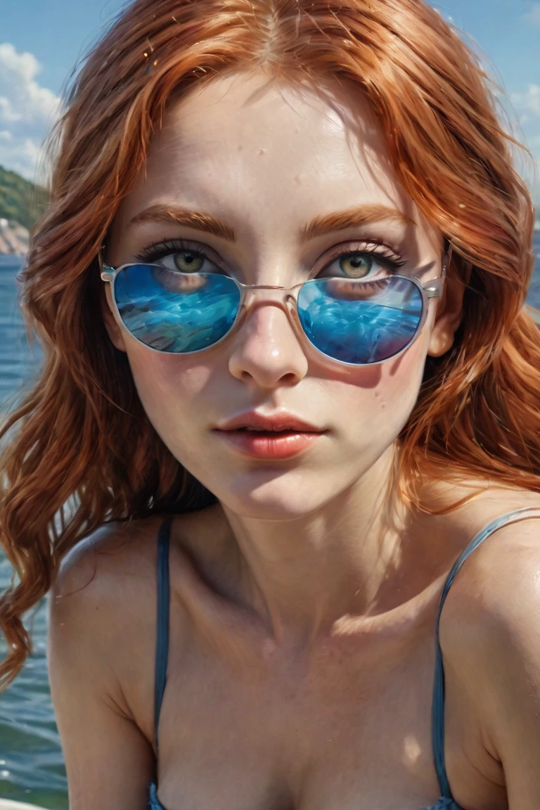 (best quality,4k,8k,highres,masterpiece:1.2),ultra-
detailed, (realistic,photorealistic,photo-
realistic:1.37),gorgeous redhead woman in
bikini,beautiful detailed eyes, full body pose,beautiful detailed, seaside background 