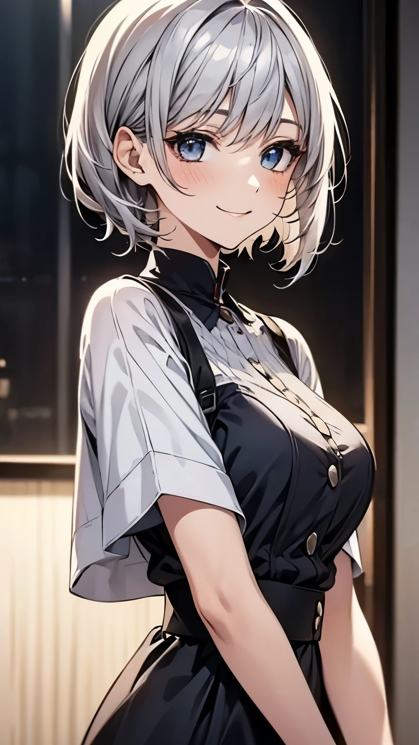  One Girl , Alone,  smiles,  Shortcut ,   illustration,  Silver Hair,  high definition, 
