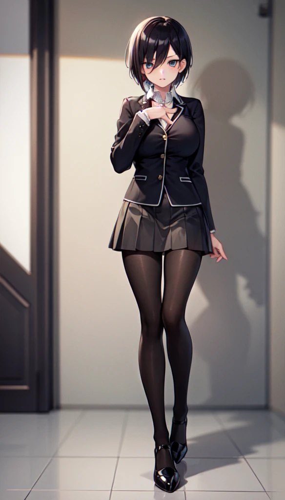 1girll，white color hair，Wear a black flower on your head，Wearing a black gauze tights，Wear a black wristband，Black lace-up heels，Wearing a black military uniform overcoat，The inside of the coat is red，perfectly proportioned, Cinematic lighting, filmgrain, Fujicolor, lightand shade contrast, 8K, 巨作, Textured skin, Super detail, hoog detail, High quality, A high resolution,