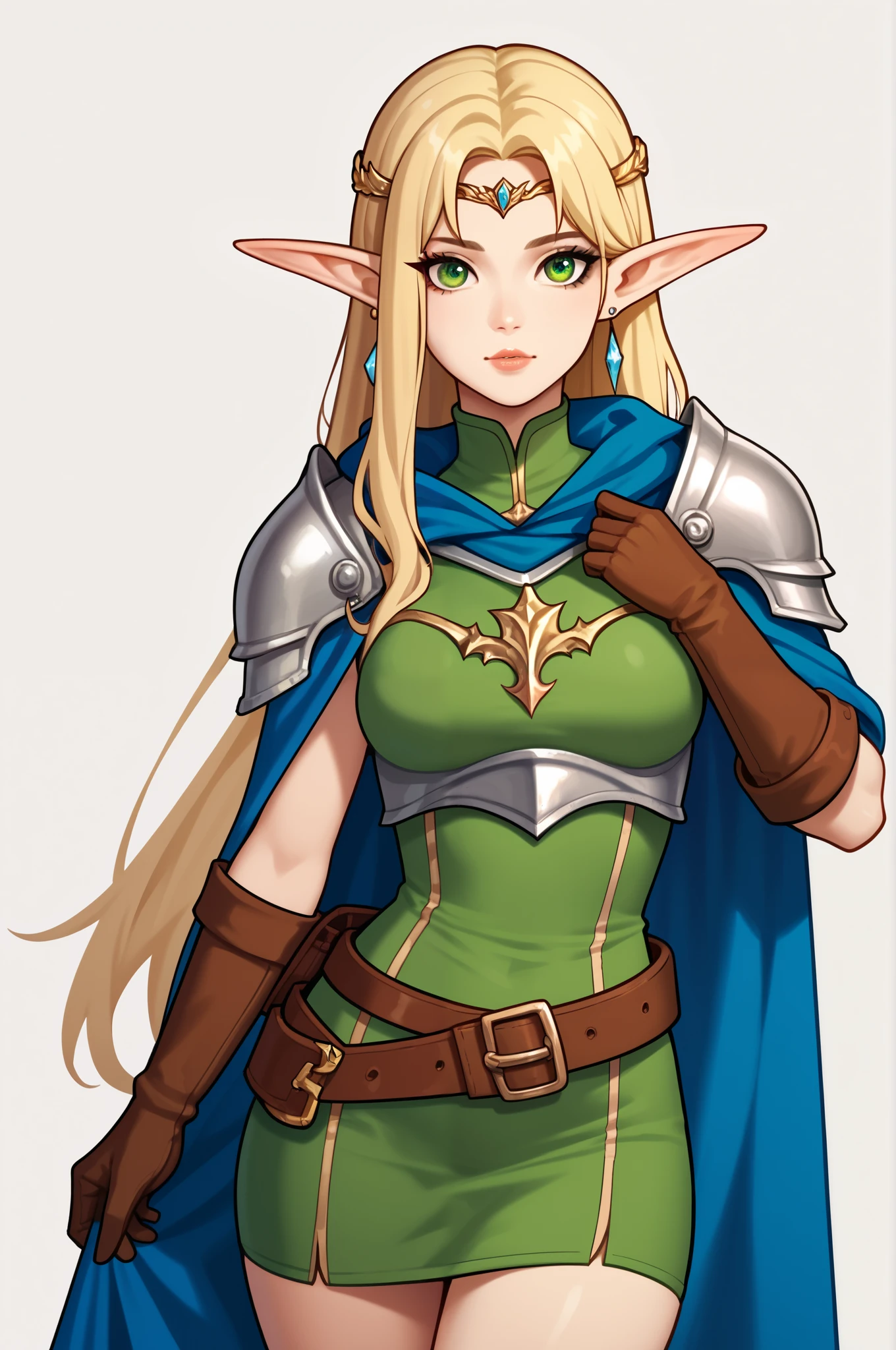masterpiece, best quality, high quality, highres,looking at viewer,
ARTSTYLE_VintagePinup_jazy_ownwaifu, www.ownwaifu.com,
1girl, solo,simple background, pose,
ANI_CLASSIC_deedlit_ownwaifu, www.ownwaifu.com,
pointy ears, blonde hair, long hair, elf, circlet, green eyes, long pointy ears, very long hair, breasts, medium breasts, earrings, lips, makeup, bangs,
cape, armor, blue cape, shoulder armor, pauldrons, gloves, breastplate, belt, green dress, short dress,