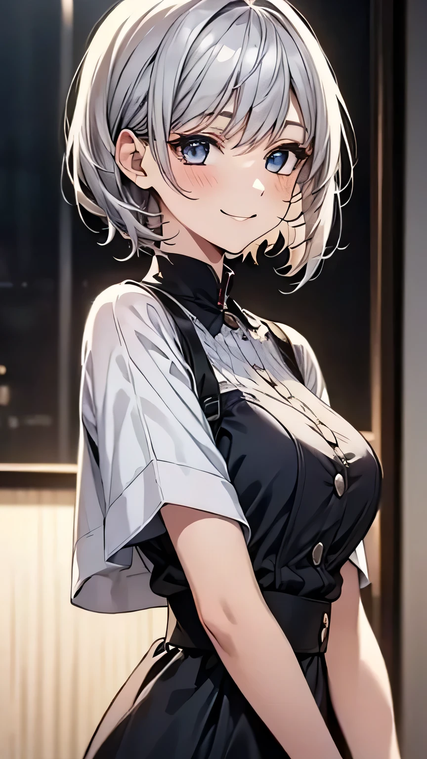 One Girl , Alone, smiles, Shortcut , illustration, Silver Hair, high definition,