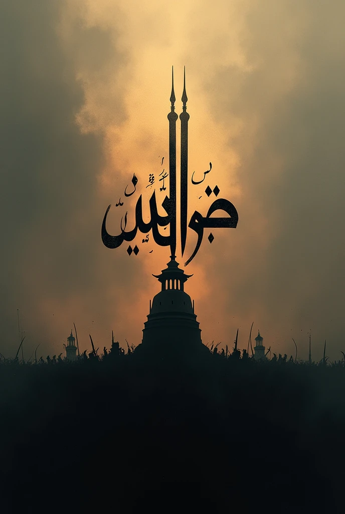 আরবি ক্যালিগ্রাফিতে ডিসাইন করা একটি দাঁড়িপাল্লা। সাথে বাংলাদেশের সুপ্রিম কোর্টের দৃশ্য। সাথে আরবিতে আল্লাহু আকবার লেখা