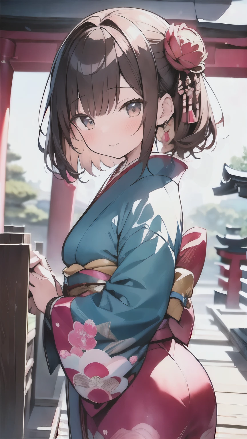(((New Year's Temples and Shrines 、A girl going on a first visit、Girl wearing a peony pattern furuncle 、 very gorgeous brightly colored long-sleeved kimono:1.5、Teasing Smile)))、( brown hair short cut、 Beautiful Brown Hair 、hair over one eye:1.5、Diagonal bangs:1.5、Keep your head small、 Perfect Face、 Shiny Skin、 clear brown eyes 、 has small breasts、The butt is small)、(((Watercolor)))、  top quality、masterpiece、  ultra high definition、 8k、 show anime style  、 Softline Art 、Digital Enhancement、 shojo anime touch, shojo manga core,  flowing fabric 、Soft Drawing、  ultra-fine digital animation art 、 Clear facial depiction、 super detailed girl cartoon character art 、 Ultra-detailed manga style、  top qualityの色