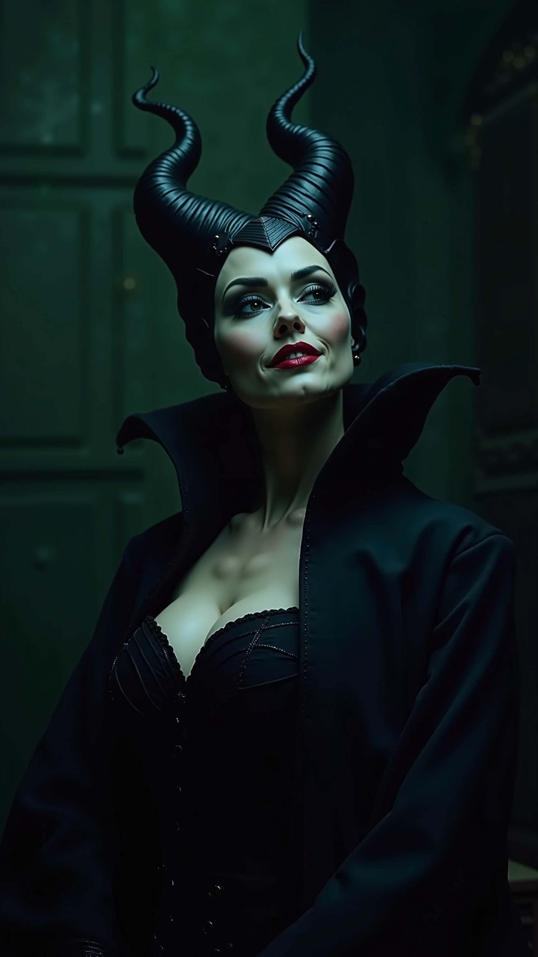 sfw, Gothic horror, A bewitching 35-year-old evil vampire, 1mature woman, solo, Countess, sexy MILF, evil femme fatale, stunning beauty, Brunette French Roll Hair, dark lips, fangs, A kind smile with fangs showing, Looking at us with a captivating gaze, Thin white shawl, harness, Purple satin lady's off-the-shoulder dress, Upper breast, pail skin, bust shot, from below, Straight-on, In a remote monastery in medieval Europe, beautiful female vampires appear every night, lifting their black cloaks to reveal their naked bodies from outside the barrier, and torment the devout monks who have been forced to live a life of celibacy for a long time, in an attempt to lure them out of the place protected by God., cinematic film still of  Gorgons in Greek mythology Frank Frazetta painting of a gothic Female Vampire woman with a very big smile on her face and Vampire Fangs Teeth staring at camera with reflective blue eyes, super detailed skin, glossy skin, glistening skin, Glamor, soft and curvy, Neck, collarbone, deep cleavage, huge breasts Licking fangs with tongue, masterpiece, incredibly absurd resolution, absolute resolution, super high resolution, shallow depth of field, vignette, highly detailed, high budget, raw photo, cinemascope, horror moody, epic, gorgeous, film grain, grainy