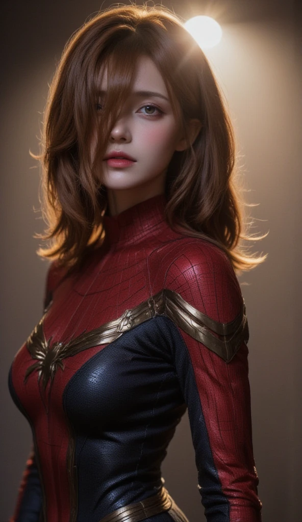 (highest quality, High resolution, masterpiece:1.2), Super detailed, Realistic:1.37, (Perfect Anatomy),One Girl, Cowboy Shot, A cute and beautiful 2⑤ year old girl,Standing posture,(Female Marvel Hero:1.3),t-x,Laughter,(Beautiful Eyes),,Beautiful skins, Detailed facial features, Complex Hair, (Pink leotard transformed into a tight, shiny iron heroine suit:1.2),(Red face),Very short hair,Cute pose,No background