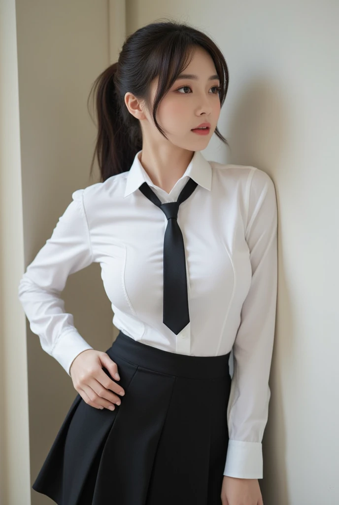 (very delicate and beautiful: 1.2), 1 girl, robber girl, bangs, cute eyes, bow, brown hair, closed mouth, Landscape, hair between eyes, hair bow, long sleeves, looking at the viewer, medium hair, alone, Upper body, Short : 1.3, ((alone)), (masterpiece), blonde、Poses with different movements、With a smile、mini skirt、mini shirts、uniform、