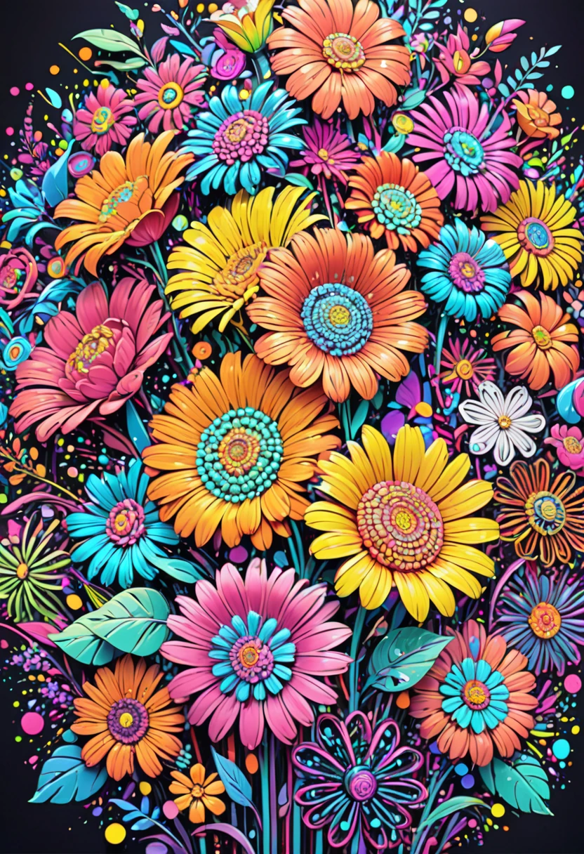 neon dot art, colorful flowers, ultra detailed, absolutely resolution, masterpiece