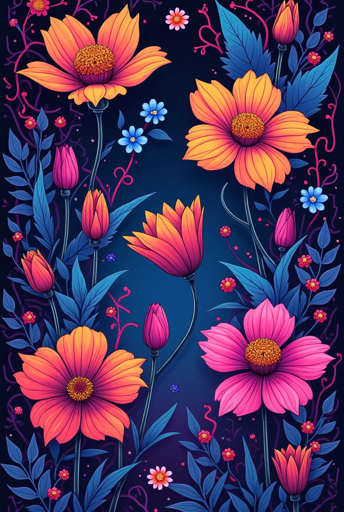 neon line art, colorful flowers, ultra detailed, absolutely resolution, masterpiece