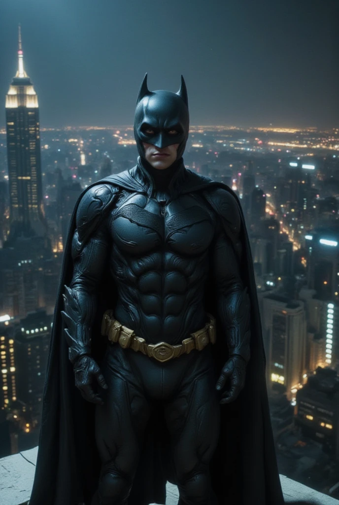 ((Masterpiece, Top Quality, High Resolution, Photorealistic, Raw, 8K wallpaper)), (huge stunning goddess shot, very hot and sexy, jaw dropping beauty, perfect proportions, beautiful body, slim body beauty: 1.4), batman standing on ledge overlooking city skyline at night, gotham city background, nighttime in gotham city, gotham city, from movie batman, gotham city double exposure, gotham city style, film still of batman, metropolis filmic gotham city, cyberpunk batman, still image from batman movie, in batman movie still cinematic, gotham setting, the batman, gotham, cinematic 4 k wallpaper, 