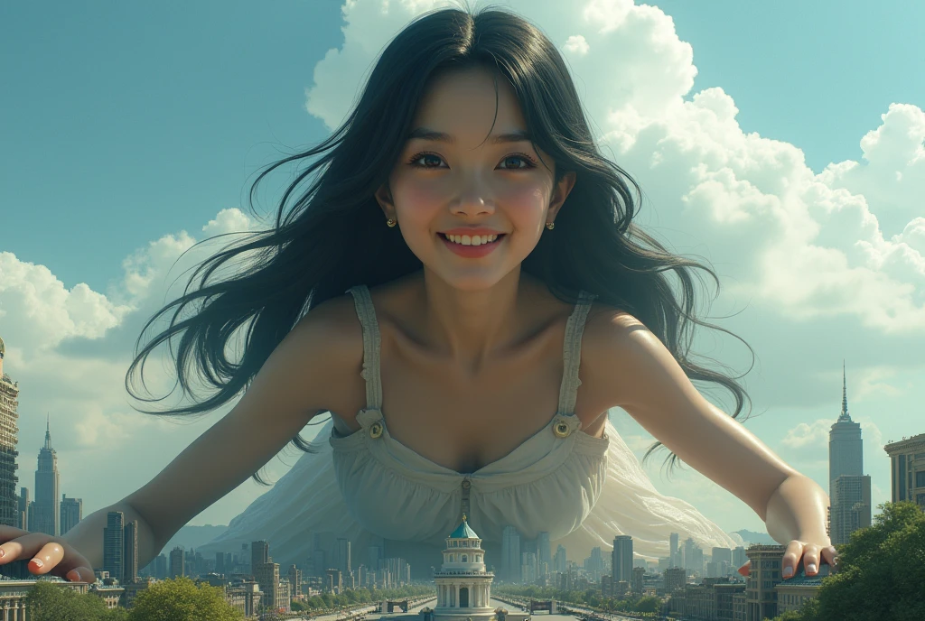 ((最high quality, 8K, masterpiece: 1.3, Ultra HD, high quality, 最high quality, High resolution, realism)) 、25-year-old Caucasian female、blue eyes、long hair、smile、slender、slenderだがアスリートのような細マッチョ、I want my head to stay off screen、Wear accessories on your wrist、Wearing red nail polish、I have a peticure、aerial perspective((atmospheric perspective))、smile((smiley))、background blur((depth of field)、Immortal、A landscape reminiscent of a Chinese landscape painting