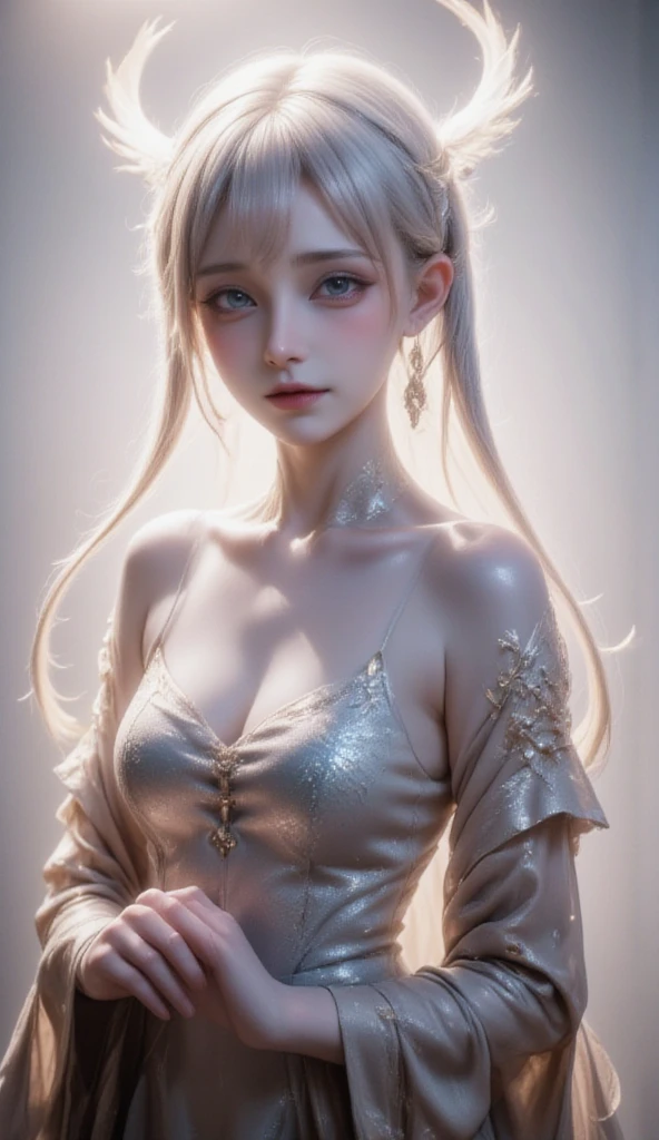 Best quality, masterpiece, high resolution, 1girl, porcelain dress, hair accessories, necklace, jewelry, beautiful face, on the body, Tyndall effect, realistic, dark studio, edge lighting, two-tone lighting, (high detail skin: 1.2), 8k UHD, dslr, soft light, high quality, volumetric light, candid, photo, high resolution, 4k, 8k, background blur,