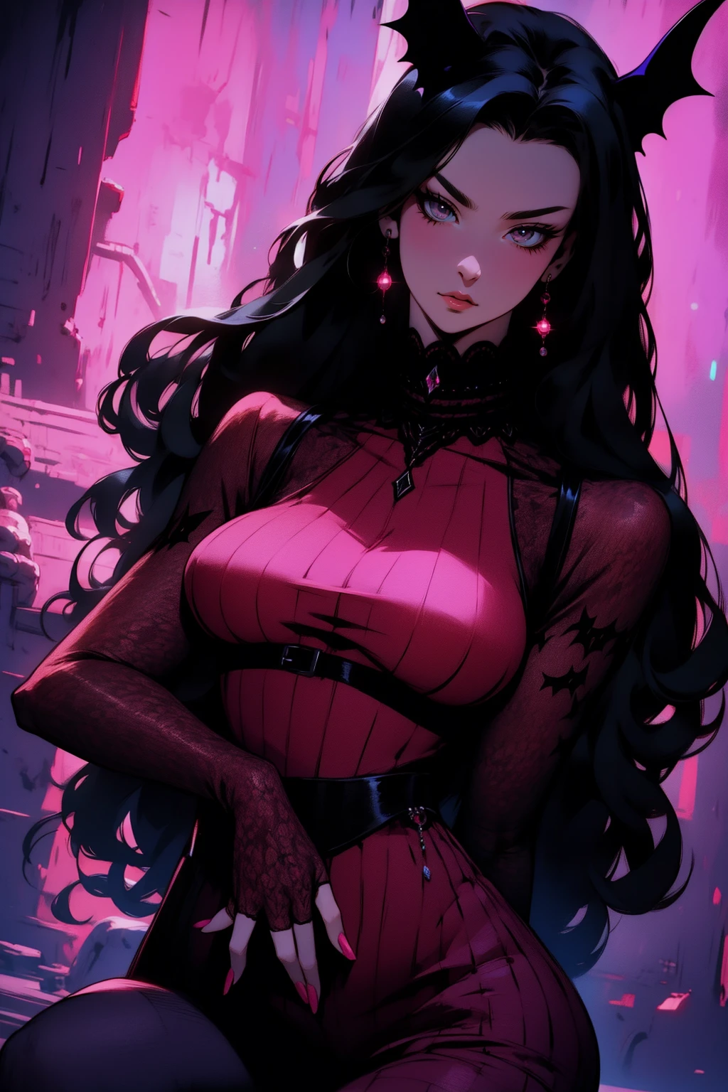 {-erro_de_anatomia:1.0} (best quality,4k,8k,highres,masterpiece:1.2) (masterpiece, top quality, best quality, official art, beautiful and aesthetic: 1.2), (1 woman: 1.3) Succubus girl, long black hair , magenta eyes, (crystal eyes) succubus wings, magenta pant, magenta gloves, attractive, moonlight, dinamic poses, perfect hands (perfect fingers), angry face, dinamicc poses