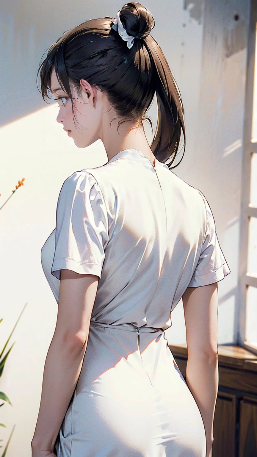 Mitsuri, bangs, Hair Between Eyes, Multicolored Hair, Hair Tie, Lipstick, Girls, kogal, Makeup, BREAK Skirt, Shirt, Jewelry, , clavicle, White shirt, Pleated skirt, Collared shirt, Mini skirt, Bracelet, black skirt, Naughty big、big full breasts、BREAK looking at the viewer, Full body, BREAK (masutepiece:1.2), Best quality, High definition, Unity 8k wallpapers , (Illustration: 0.8), (Beautiful detailed eyes: 1.6), extremely detailed face, Perfect lighting, extremely detailed CG, (Perfect hands, Perfect anatomy), Open mouth smile、Stand on the escalator, (Up) escalator), ( lower body shot), Focus on hips, (shot from below: 1.3), (back view: 1.3)、 (black panties: 1.3)、(Rolling skirt: 1.3)、(Fully exposed panties: 1.5), outdoor、 outside the house