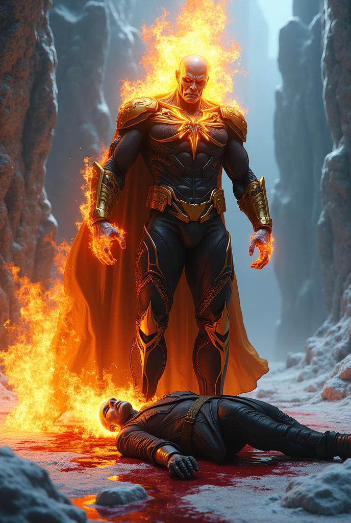 8k, UHD, HDR, intricate details, Photo, a man talk to each other over a pile of corpses,The image depicts a group of superheroines with various powers and abilities, standing together in front of a fiery background, Appendix architecture made of skeletons., Fancy, intricate, elegant, Very detailed, centered, symmetry, chart, intricate, volumetric lighting, beautiful, masterpiece of rich deep colors, sharp focus, ultra detailed, In the style of Dan Mumford and Marc Simonetti, astroPhotografía