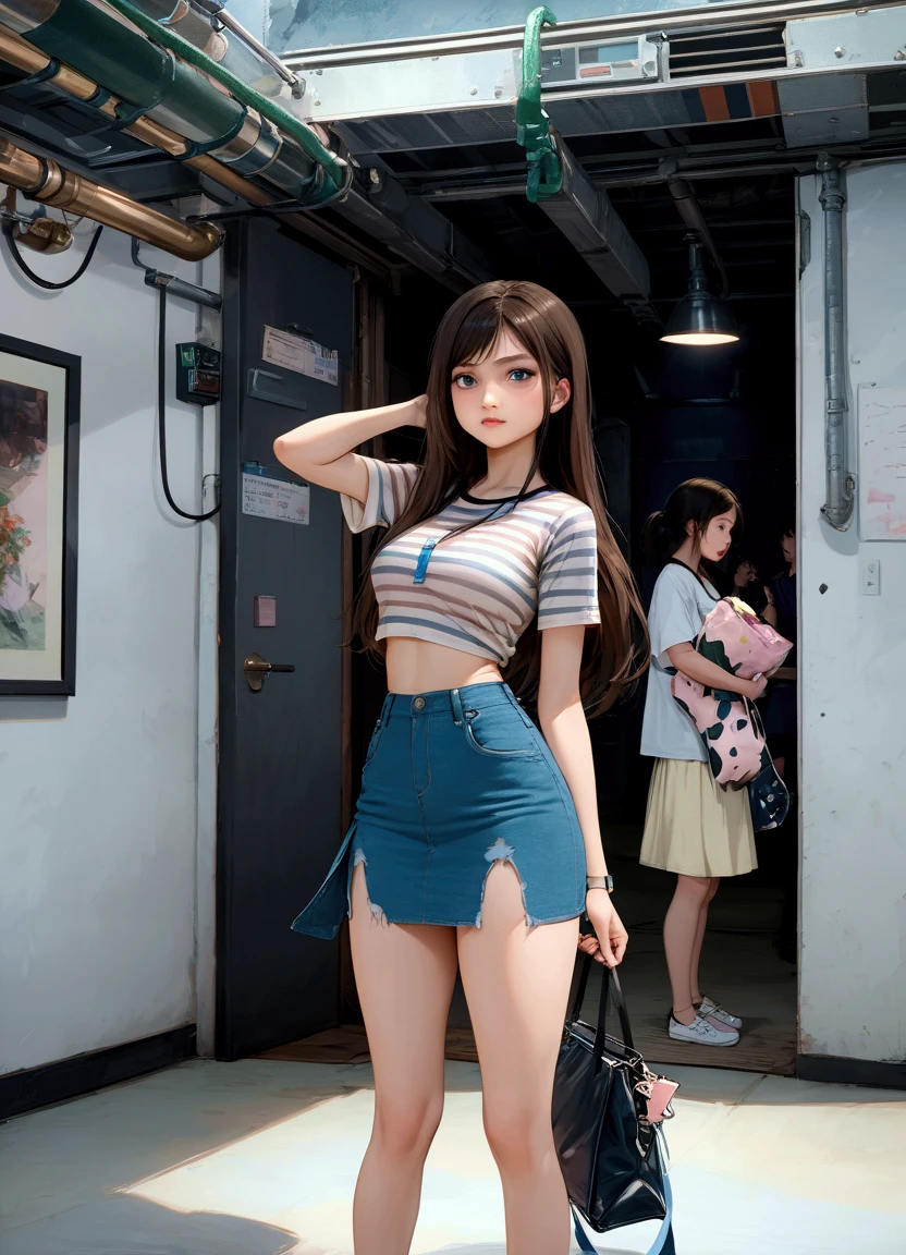 ((Extreme exposure))(High-definition image quality)極Realistic skin texture、High definition face(brown、Very long straight hair、Hair behind the ear、Beautiful moist brown hair、Smooth Hair)((Bright smile、Embarrassed expression))、Gaze(sexyな25歳の女の子、Idol Makeup、Eyeliner)(Fair skin)(Sparkling eyes)Smooth Skin、Realistic skin texture ((Oversized Tank Top、Short length、Cleavage、Super big boobs)) ((Extremely short denim miniskirt、damage、Super tight、small、Ultra low rise))))A well-proportioned and perfect body、Beautiful armpits、On the position of the chest、Round big breasts、Beautiful valley、Ultra-thin waist、Waistline、Long legs、Glitter High Heels((((Shopping Centre、Take the escalator、Backwards))))(((((sexy、Medium full shot from below))))))View angle from below