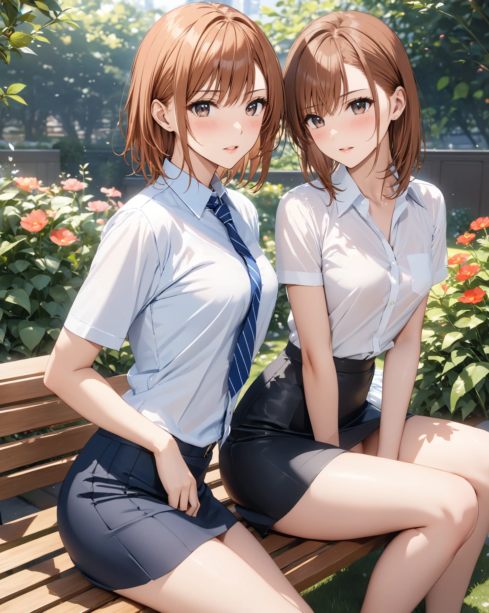 ((NSFW))、((Squat))、((Open your crotch wide from side to side))、((Opening legs))、((Shooting from front))、Top image quality、top-quality、8K picture quality、masterpiece、((1 persons))、((独奏))、((1 persons))、full body Esbian、7headed body、Misaka Mikoto、embarrassed from、red blush、shorth hair、small tits 、Short sleeve blouse、vests、((white panties))、(((Cameltoe)))、((highleg))、((White loose socks))、((Brown loafers))、((No skirt))、In the street、profetional lighting、Professional filming、