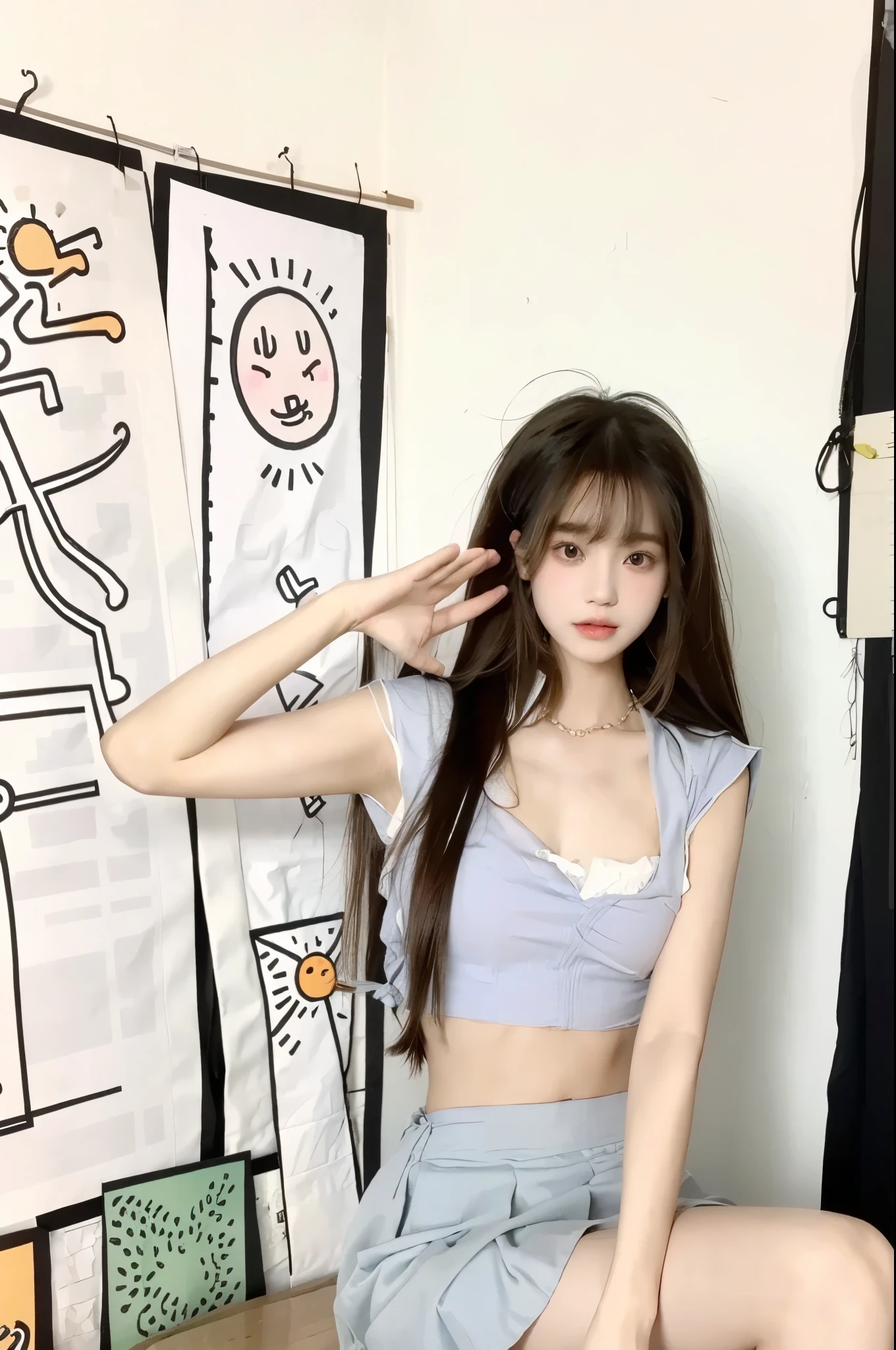 RAW Photos, 8K, (Highest quality), Realistic, (live-action, Intricate details), (Natural skin texture, Detailed skin, Hyperrealism, Sharpness), (Japanese female college student standing in an abandoned apartment, Place your hands behind your head, Exposed armpits, Show your armpits), ((White tight tank top, Distressed denim pants, Low-rise buggy pants)), (((Small box:1.4))), Fair skin, Sweaty skin, ((Wavy long hair, One-length hairstyles)), (Emut, neat face, Part your lips), The room is demolished, Dusty room, Cracked wall, Messy floor, Rubble pile:1.3, Broken window, Broken window glass, hard lighting:1.3, Sunset Light, Full Body Shot