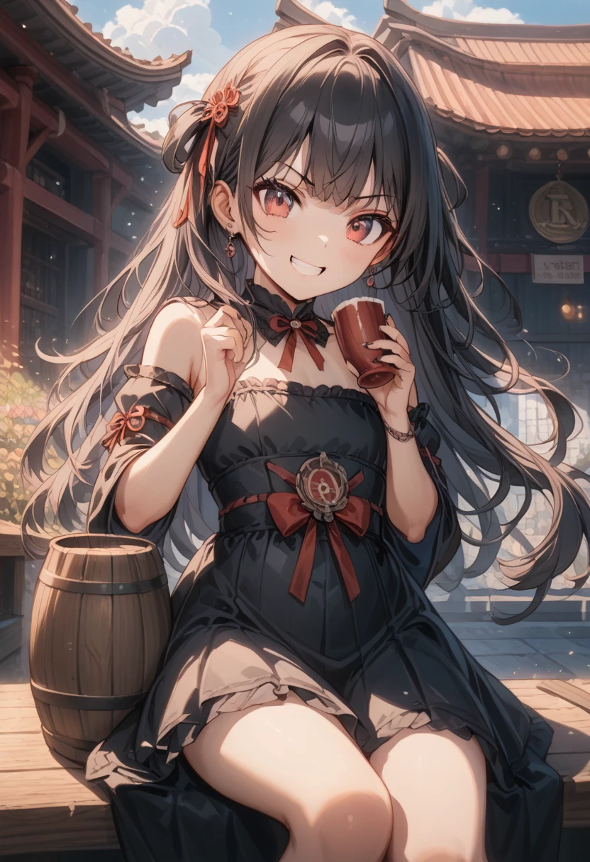Anime girl sitting on the ground drinking coffee, Cute anime waifu in a nice dress, kawacy, in dress, anime girls in maid costumes, cushart krenz key art feminine, a maid in a magical forest, guweiz on pixiv artstation, Trending on ArtStation pixiv, Beautiful anime girl, from girls frontline