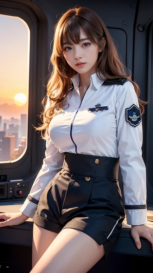 ULTRA HDR 16K , obra prima ,  mulher de jovem , Stewardess , cabelo comprido , in stewardess clothes, Tema escuro tons suaves coloridos suaves ,Alto contraste ,(textura natural da pele, hiper-realismo,Crisp soft light ) fundo vermelho , airplane background