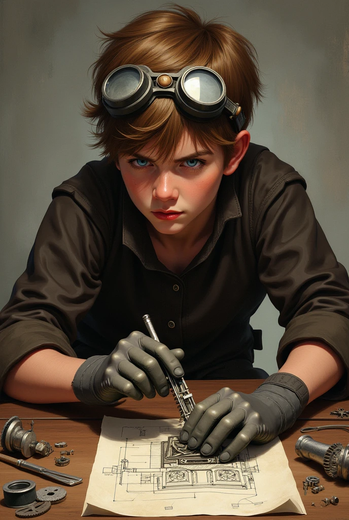 Close-up portrait of a young engineer, Elias Vaughn, age 18, from ...