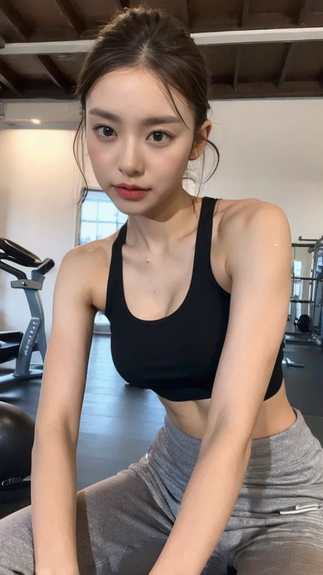 Wet girl wearing a sport bra