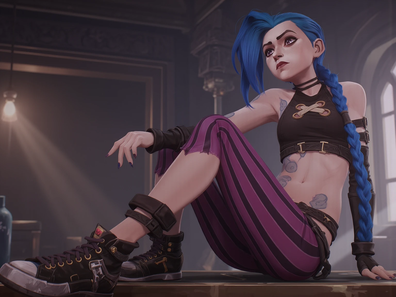 jinx style arcane ,pose sexy nu ,sans pantalon ,