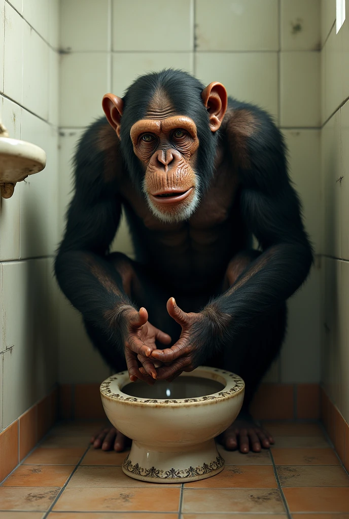 A monkey coming out of a sewer with a book in his hand