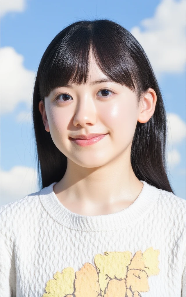 (baby Face:1.4),shiny and glossy skin, (big eyes, round face), topless, (resolution:1.8), upper body, (20yo:1.2), (arms behind back), portrait, looking away, (masterpiece, highest quality:1.5), 8k:1.5, (brown hair:1.2), (topless:1.4), long hair, ((onsen:1.3)), in rich shades of bright green. Bright blue sky with white fluffy clouds, gentle rainbow, the most realistic and sweet sunny atmosphere, upper body, topless, light smile, (small chest:1.4)