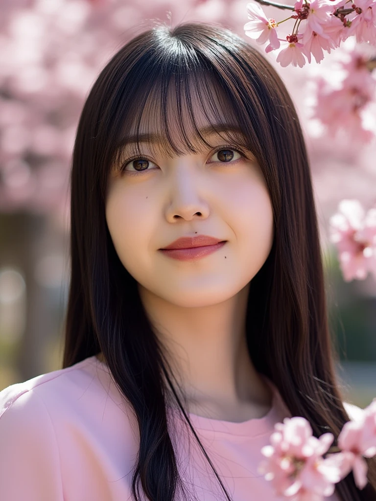  画像teeth、 This is a portrait of a young Asian woman named Kuboshi with long black hair and bangs .  彼女teeth白い襟付きのシャツを着ていて、 standing in front of a blurry background of cherry trees . 女性teethわずかに微笑みを浮かべてカメラを直接見ています.  照明teeth柔らかく自然で ,  teeth、It highlights her features .  画像全体のムードteeth穏やかで穏やかです . 時間teeth朝です,   natural sunlight  .  cherry blossoms are fluttering in the wind ,  blocking the camera  .   big breasts,  blush,  make you drool,  ahe face, 