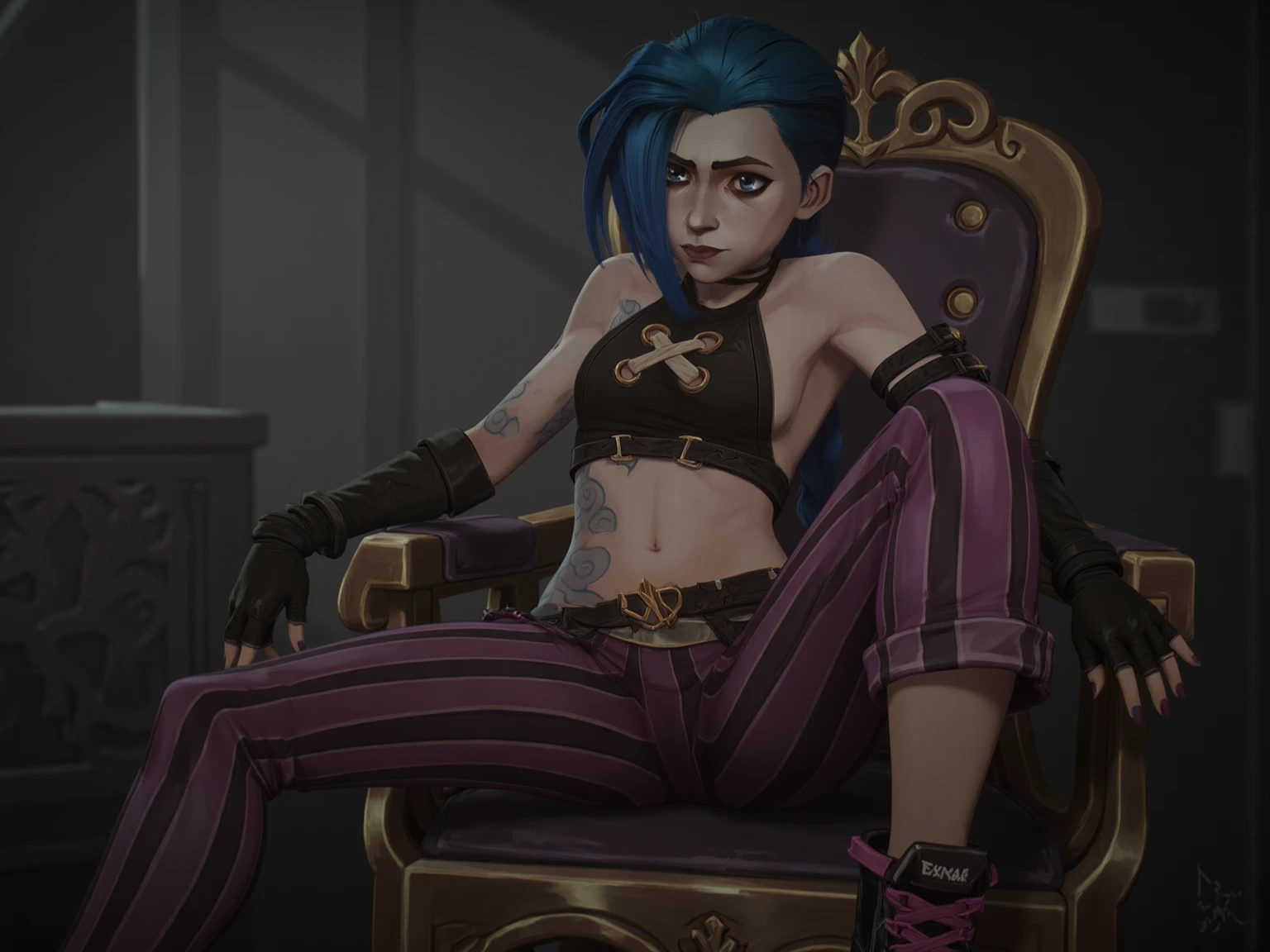 jinx style arcane ,pose sexy nu ,sans pantalon ,