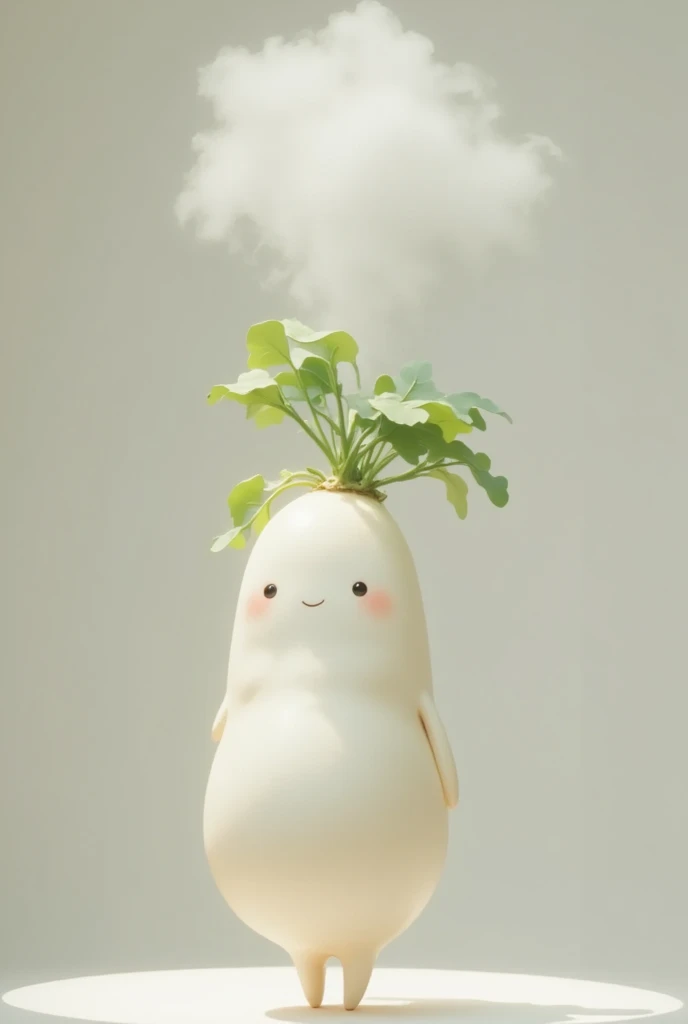 ((humidifier, Home appliances for white daikon ,  cute face, Shaped like a drop of water ,  the leaf part emits water vapor,  reality:1.5)),  on the table , living