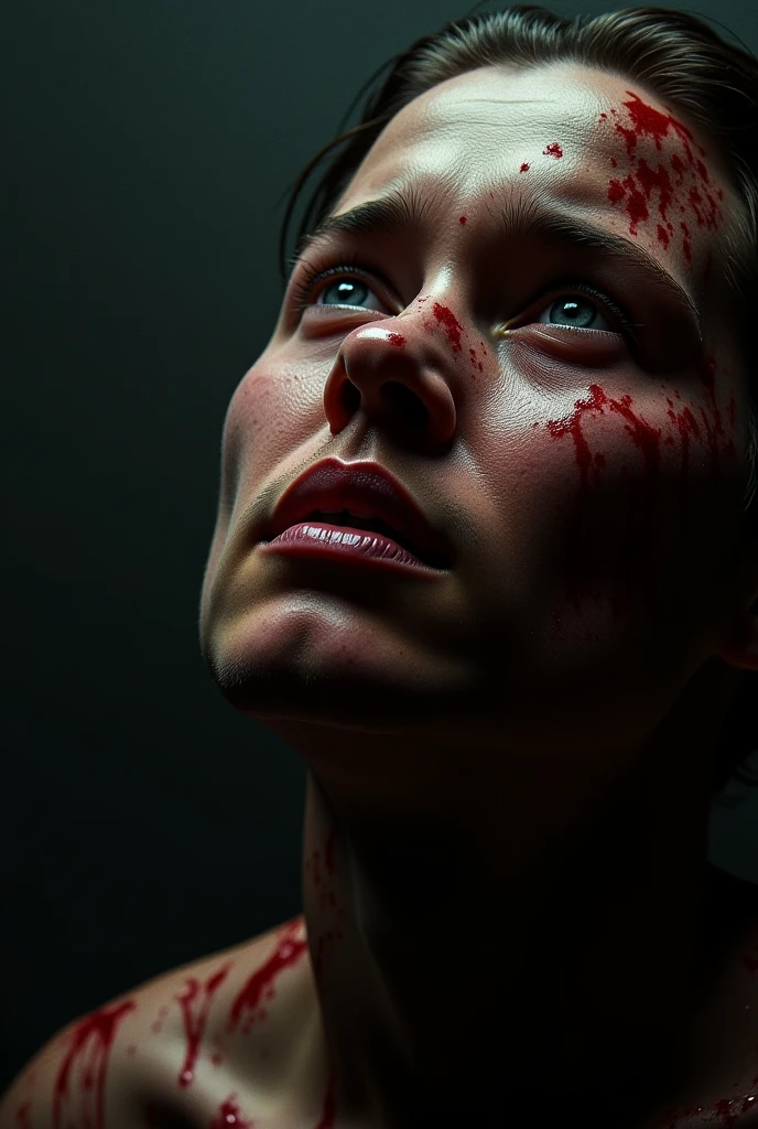 Person with an expression of intense pain, surrounded by luminous points that represent areas of pain on the body. Gradually, these points are absorbed by a greater, comforting light. Realistic style with medical visualization elements, high definition, realistic style, cinematic style, soft colors. Photorealism style, high resolution, 8k