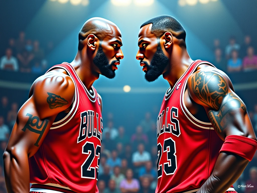 "Stone cold"steve austin(with his iconic austin 3:16 shirt and knee brace and post) and michael jordan(with his iconic attire and post) (please create the greatest epic wallpaper of them all in there prime) (cute mini anime style cartoon)