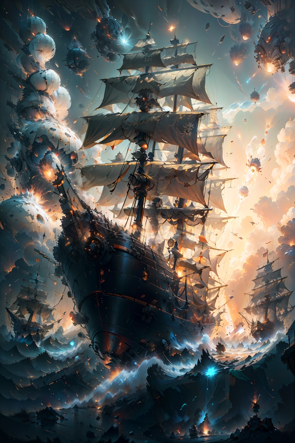 Medieval pirate ship firing。Agni with Head