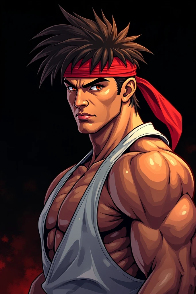 1man, naughty heroic guy in fighting game, great muscular, solid chinpira, gallant yarichin, blonde hair, brown eyes, crewcut, BREAK sanpaku, sharp eyes, thick abs, BREAK (backwards hat, blue cap, open shirt, cropped shirt, red collared shirt, sleeveless shirt, brown plaid shirt, jeans, red wristbands), abs, BREAK >:>, smug, cool emotion, toned body, ideal ratio body proportions, battle stance, burning psychic effect, BREAK solo, upperlegs, dynamic expression, game keyvisual, 1990s, in capcom art style, in nitroplus style, BREAK depth of field, dutch angle, cinematic shadows, cinematic lighting, lens flare, light leaks, texture, absurdres absolutely resolution, extreme all detailed, greatest painting, BREAK masterpiece, best quality