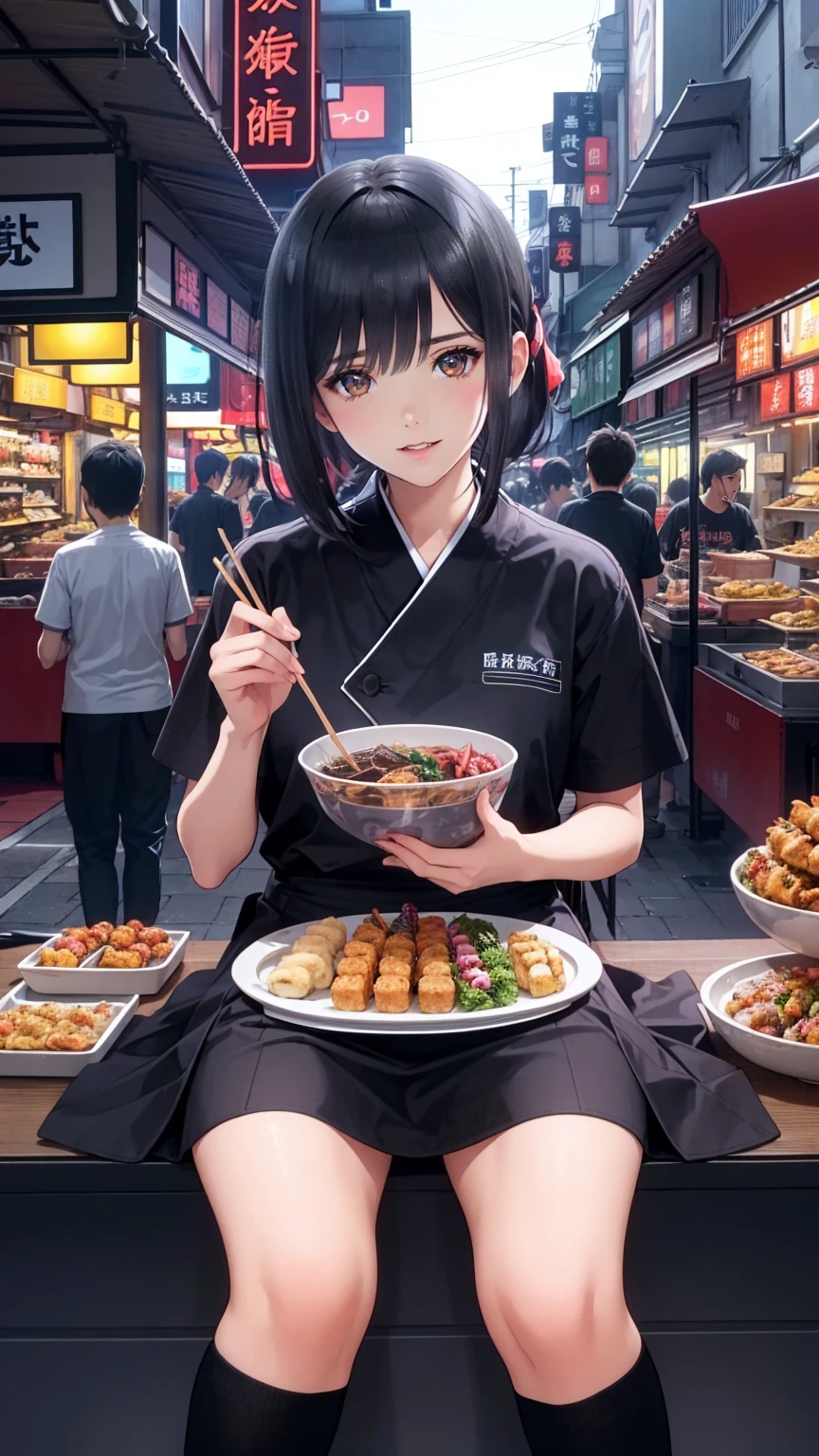  anime style、In 8K、32K、​masterpiece、、 super A high resolution、masterpiece,  top quality, sit on chairs to eat、Everyone eats at the food stall 、とてもたくさんpeople々、Japanese stalls 、Street food stalls/Street Food Stalls /Street food scene 、飲み歩くpeople々、屋台で食べるpeople々、 looking happy 、 enjoying alcohol、Very beautiful girl、Focusing on beautiful girls、、夜にフードマーケットで食事をするテーブルに座っているpeople々, with street Stoles, Stoles, Stole,   Shutterstock  ,  busy restaurants , Japanese Market, people々々 is eating, Lively市場,    are the best on Adobe Stock  , 外で is eatingpeople々々,   shopping mall food courts , people々々Lively , Lively sound of the market ,  Vivid atmosphere 