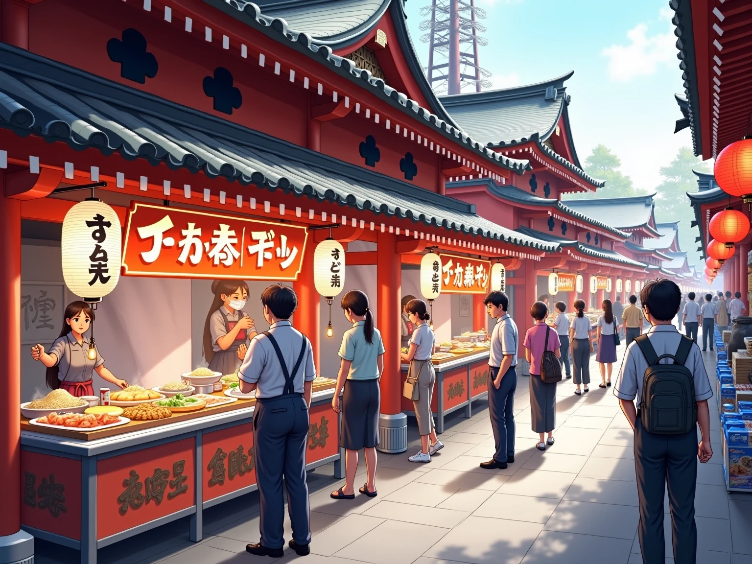 masterpiece , 8k , high resolution , photo reality , Food stalls lined up in the precincts of Japanese shrines,Festivals