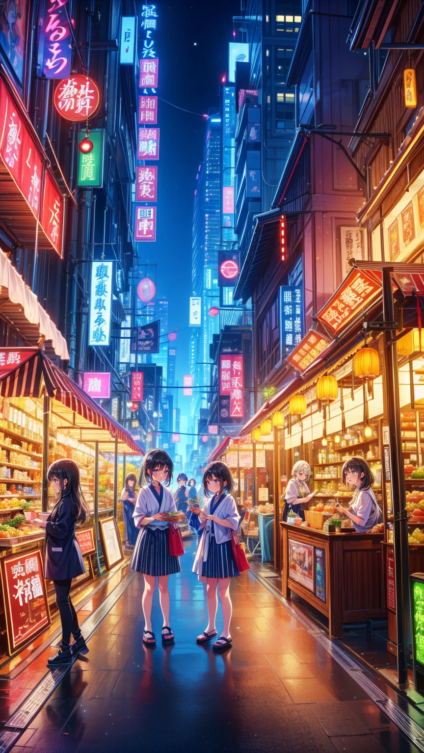  anime style、In 8K、32K、​masterpiece、、 super A high resolution、masterpiece,  top quality, sit on chairs to eat、Everyone eats at the food stall 、とてもたくさんpeople々、Japanese stalls 、Street food stalls/Street Food Stalls /Street food scene 、飲み歩くpeople々、屋台で食べるpeople々、 looking happy 、 enjoying alcohol、Very beautiful girl、Focusing on beautiful girls、、夜にフードマーケットで食事をするテーブルに座っているpeople々, with street Stoles, Stoles, Stole,  Shutterstock  ,  busy restaurants , Japanese Market, people々々 is eating, Lively市場,  are the best on Adobe Stock  , 外で is eatingpeople々々,  shopping mall food courts , people々々Lively , Lively sound of the market , Vivid atmosphere
