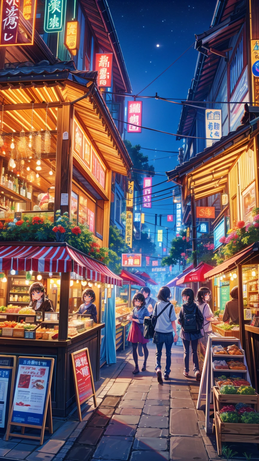  anime style、In 8K、32K、​masterpiece、、 super A high resolution、masterpiece,  top quality, sit on chairs to eat、Everyone eats at the food stall 、とてもたくさんpeople々、Japanese stalls 、Street food stalls/Street Food Stalls /Street food scene 、飲み歩くpeople々、屋台で食べるpeople々、 looking happy 、 enjoying alcohol、Very beautiful girl、Focusing on beautiful girls、、夜にフードマーケットで食事をするテーブルに座っているpeople々, with street Stoles, Stoles, Stole,  Shutterstock  ,  busy restaurants , Japanese Market, people々々 is eating, Lively市場,  are the best on Adobe Stock  , 外で is eatingpeople々々,  shopping mall food courts , people々々Lively , Lively sound of the market , Vivid atmosphere
