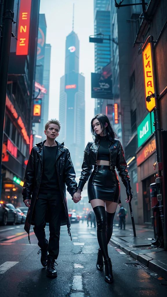 Here is a short story that focuses on the relationship between female and male cyborgs:
In a dystopian, neon-lit metropolis of the future, Amanda, a metal-framed cyborg beneath her skin, wandered the streets in search of her destiny. Her mechanical limbs glittered under the lights of the city's signage, giving her a menacing yet mesmerizing appearance.
One day she met Max, a cyborg like herself, with eyes skillfully embedded in his cybernetic face. A dialog ensued between them, full of distrust and wariness inherent in their artificial natures. But gradually, under the influence of an inevitable attraction, they began to blur the boundaries between the human and the mechanical, realizing that their relationship could become something more.
Going through endless trials and obstacles, prepared for them by the world, where technology dominated over nature, Amanda and Max learned to trust each other, discovering new facets of themselves, inaccessible to ordinary people. Their union grew stronger and stronger, as if they were two halves of the same whole, perfectly complementing each other.
Together they challenged the cruel reality, in which the mechanical outnumbered the organic, and believed that their love could overcome any obstacles erected by this cold, ruthless world.
