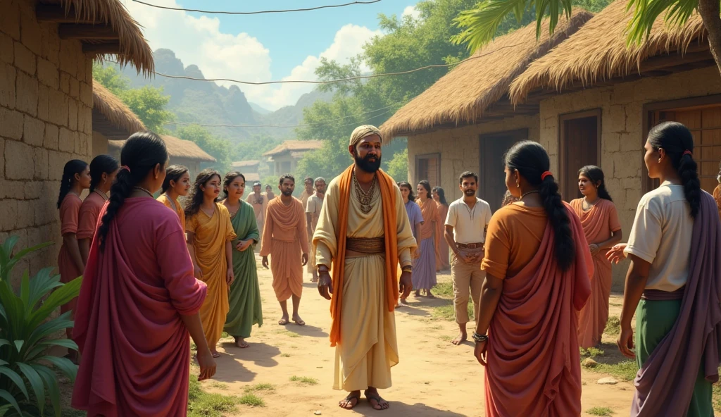 A few indian villagers or people nearby witness the scene. They are shocked and amazed. They murmur about Bhima’s future greatness.