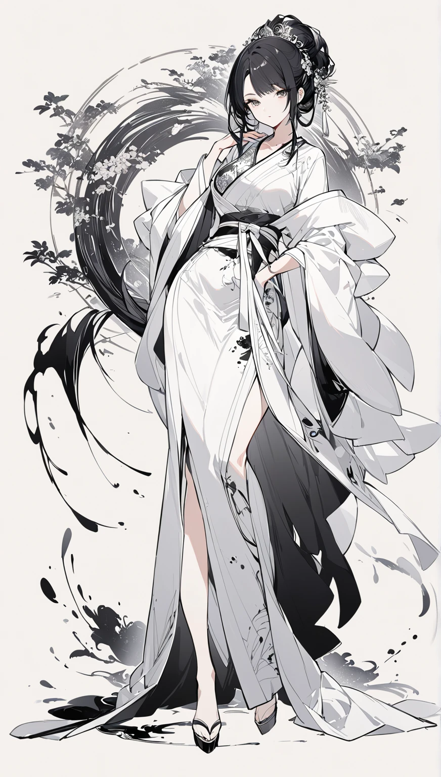 ((4k,masterpiece,best quality)), shuimobysim, traditional chinese ink painting, lotus,  hanfu, maxiskit, dress conservatively
1 girl, solo, white hair, long hair, fox ears, white, bikini, fish, many fish near girl, look at viewer, tease