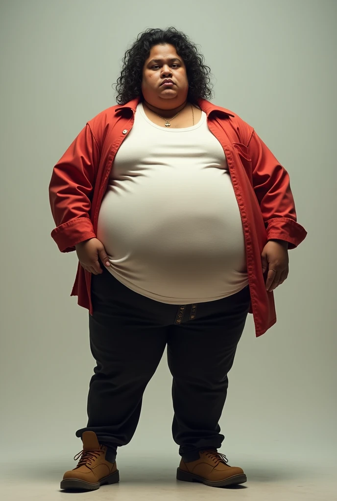 Obese 25 year muslim girl red shirt blue shalwar belly pot like