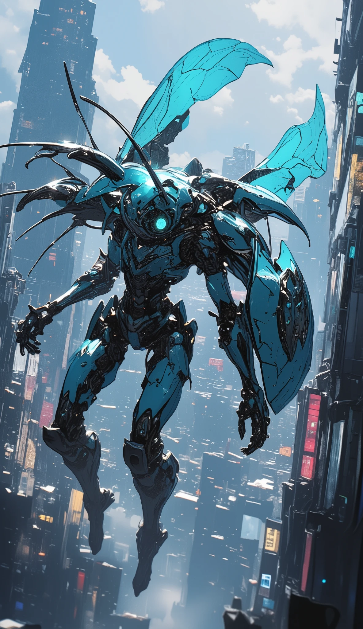  robot that combines insects and armor、Light blue aircraft 、 flies with a knight's shield and holy sword、Tokyo Upper