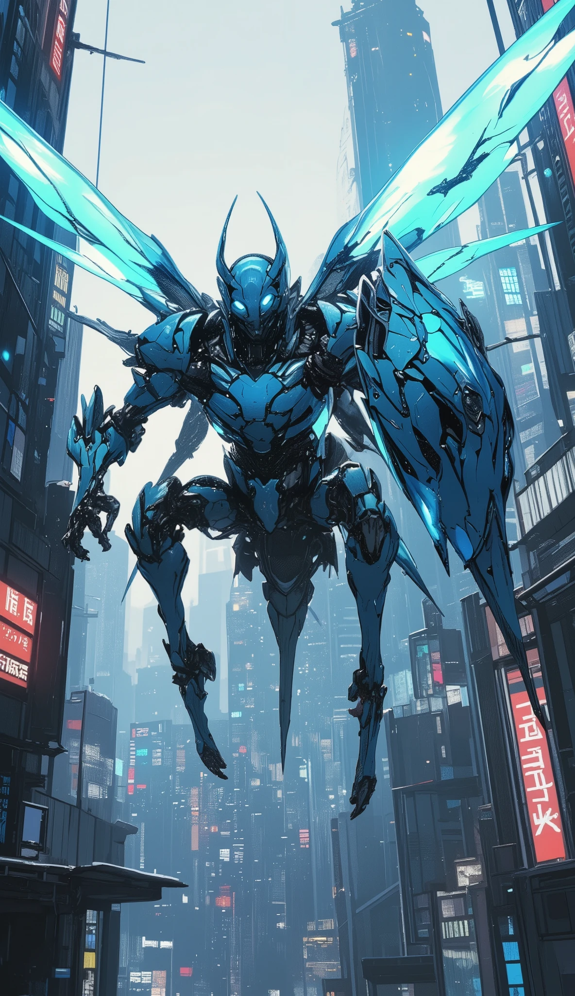  robot that combines insects and armor、Light blue aircraft 、 flies with a knight's shield and holy sword、Tokyo Upper