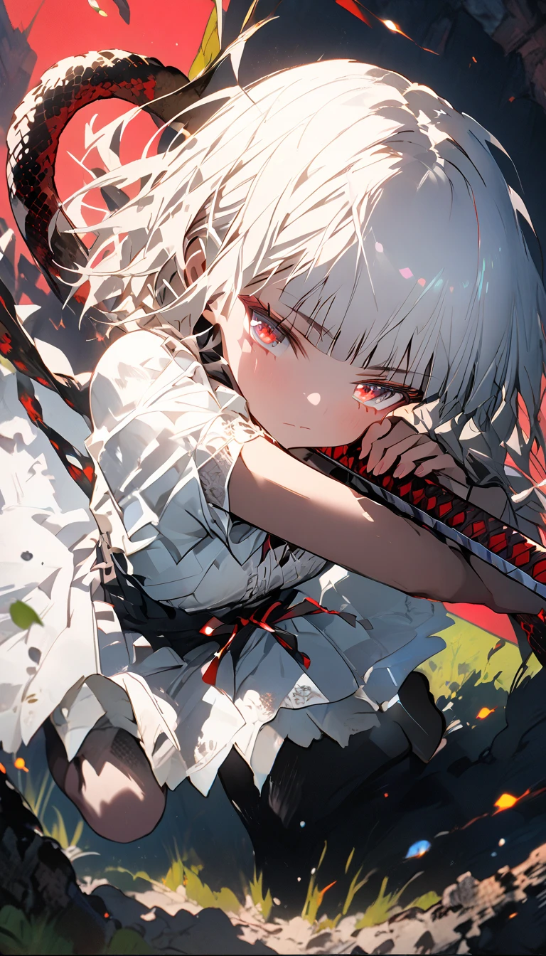 (highest quality、masterpiece、High resolution、detailed)､(Shining eyes、detailed beautiful face)、1 girl, alone, gray hair, double ponytail, Cat ear, blush, open your mouth, belly button, nipple, Sarashi, (kneel down: 1.3), bondage, (shibari), bound, (back of hand: 1.4), rope, Restraint weapons,masterpiece、(beautiful anime)