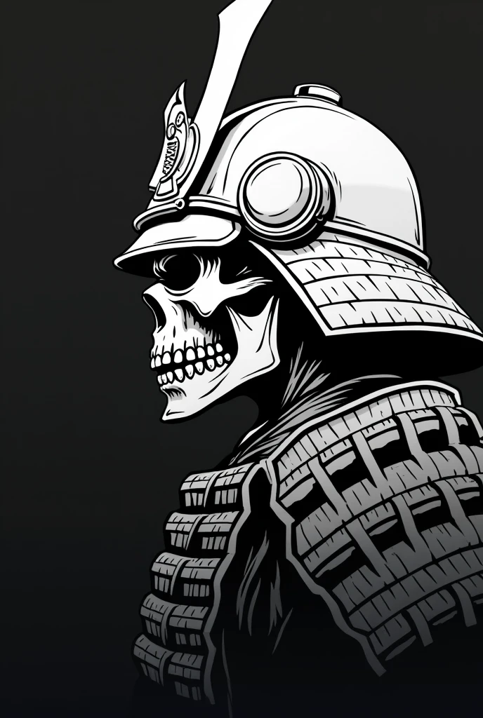 Stencil of a samurai skull with oni mask in black and white