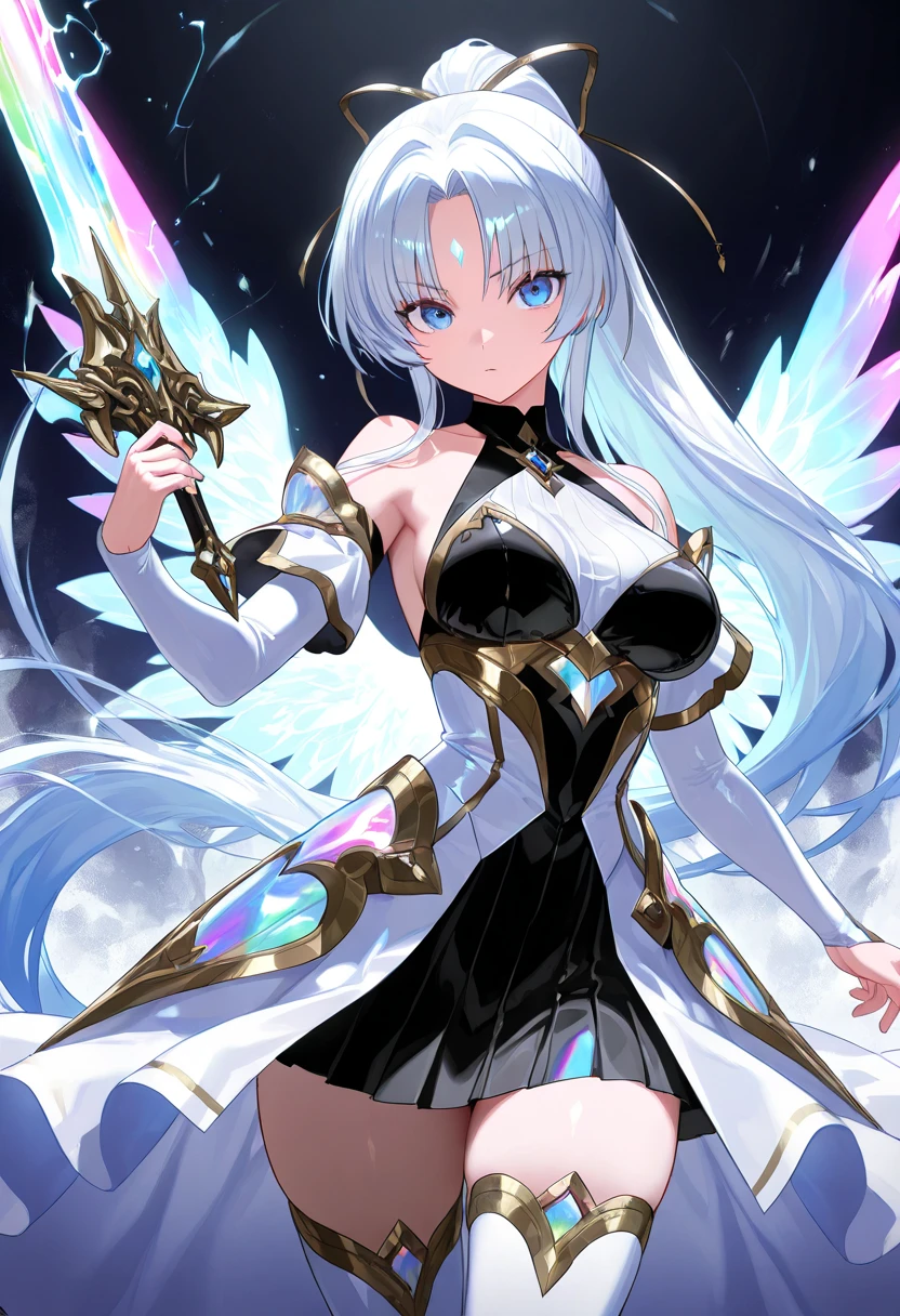 Kira Aetheria possesses the same ethereal and enchanting appearance as Kazuki Aetherwind. With silver-white hair and piercing amethyst eyes, Kira commands the mystical energies of the realm with grace and finesse. Her presence, marked by celestial wings and intricate runic tattoos, resonates with the magic that flows through the enchanting world of Eldoria.