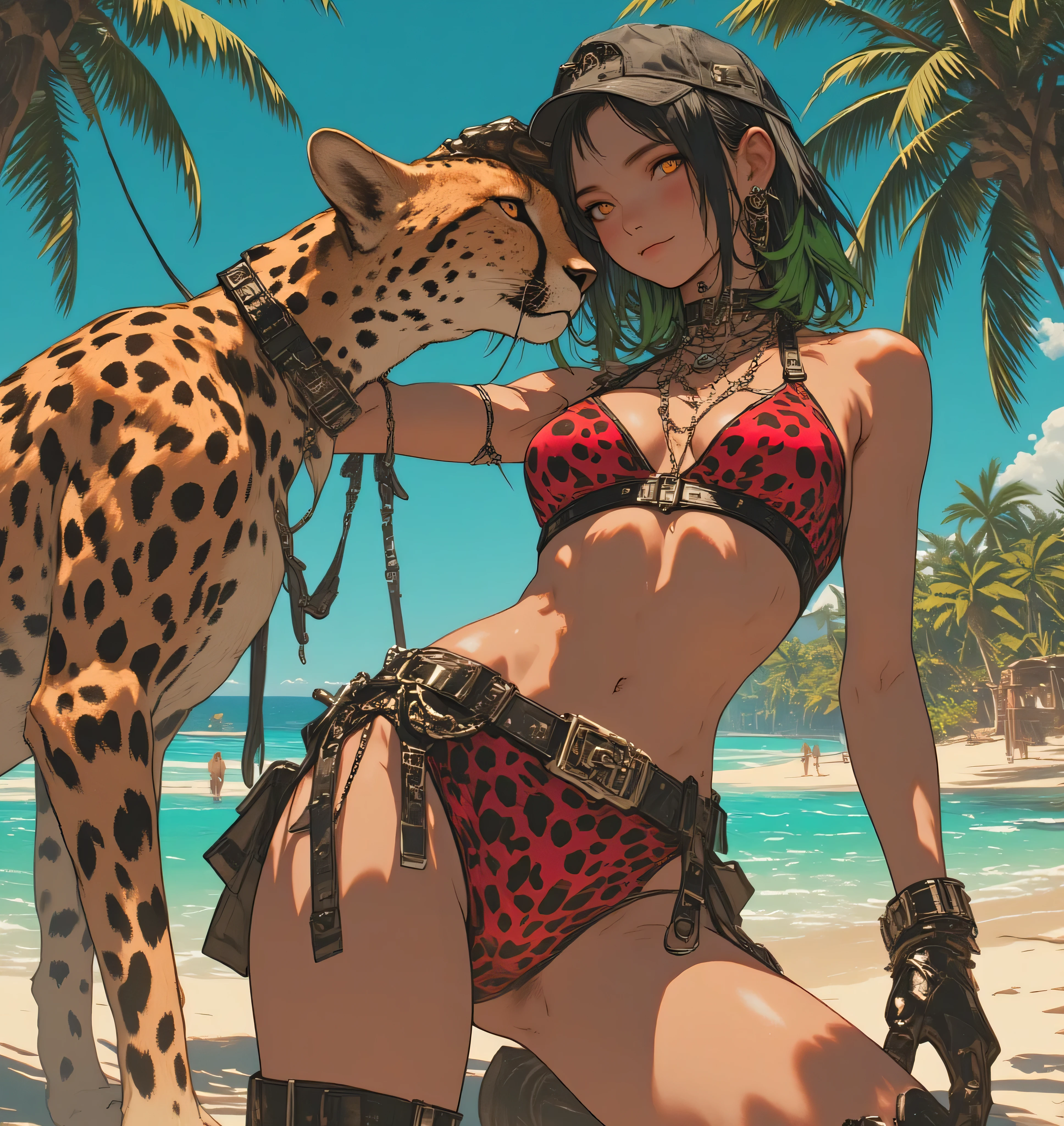 Highest quality, Official Art, masterpiece, Fabric Shading, High resolution, Very detailed, colorful, Best details, (Adult,30 years old, 一peopleの大peopleの女性, conversion:1.5, Female dog, short hair, Brown Hair, ponytail、Tired Hair, Green swimsuit:1.5, Center of chest, Puffy nipples:1.3, skinny:1.5, Camel Toe:1.5, Public indecency:1.5, Beach:1.5, derogatory, people々Surrounded by:1.5,